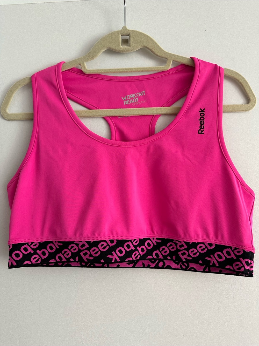 Reebok Neon Pink Racerback Sports Bra with Black Logo Band